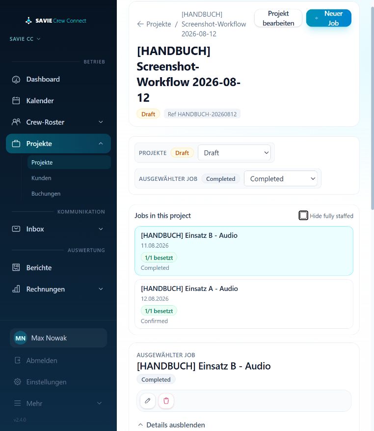 Projektdetail mit zwei Jobs