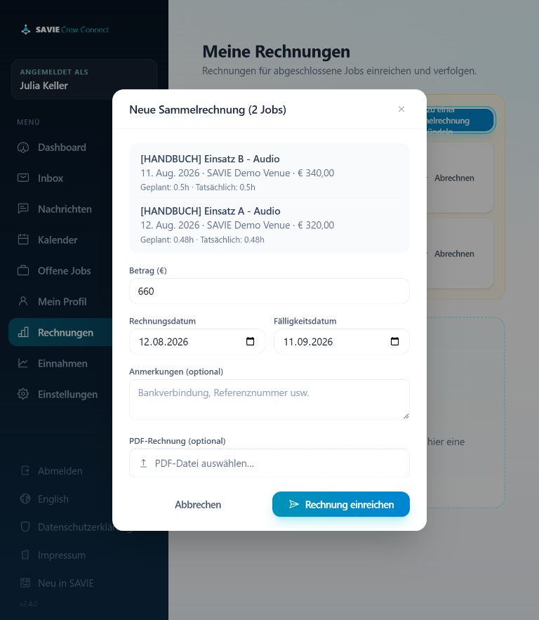 Dialog für eine neue Sammelrechnung
