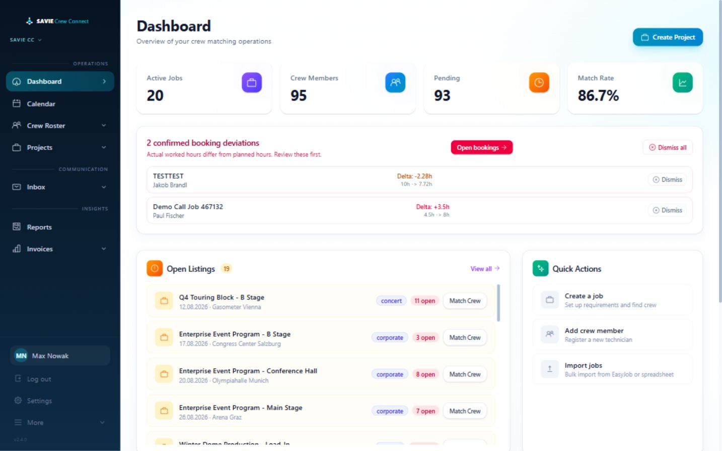 SAVIE dispatcher dashboard