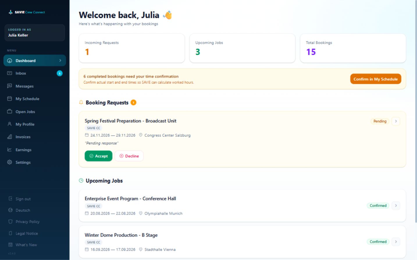 SAVIE freelancer dashboard