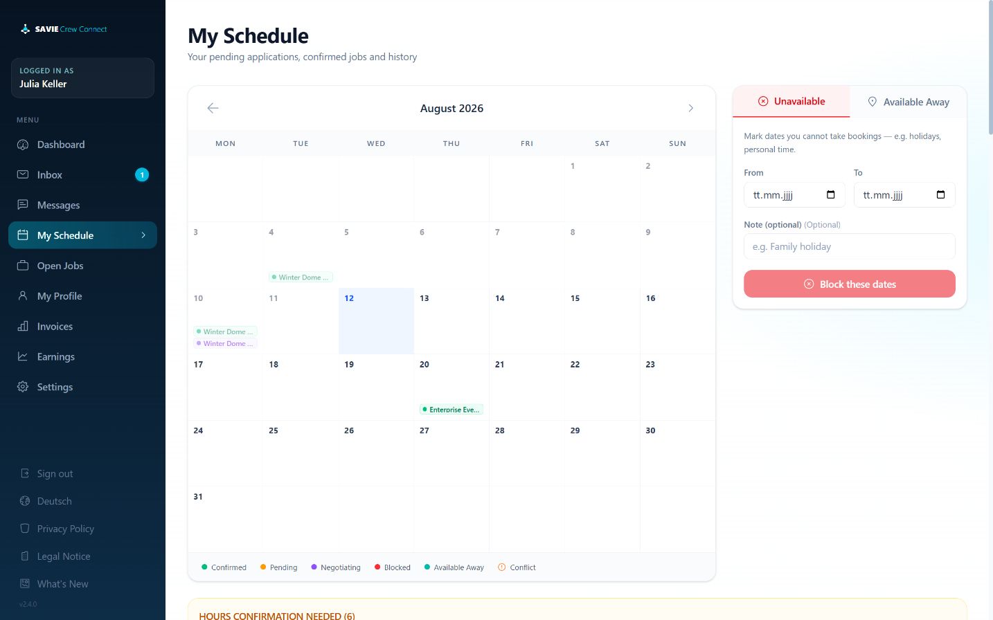 SAVIE freelancer schedule